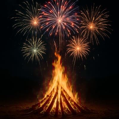 bonfire and firewroks