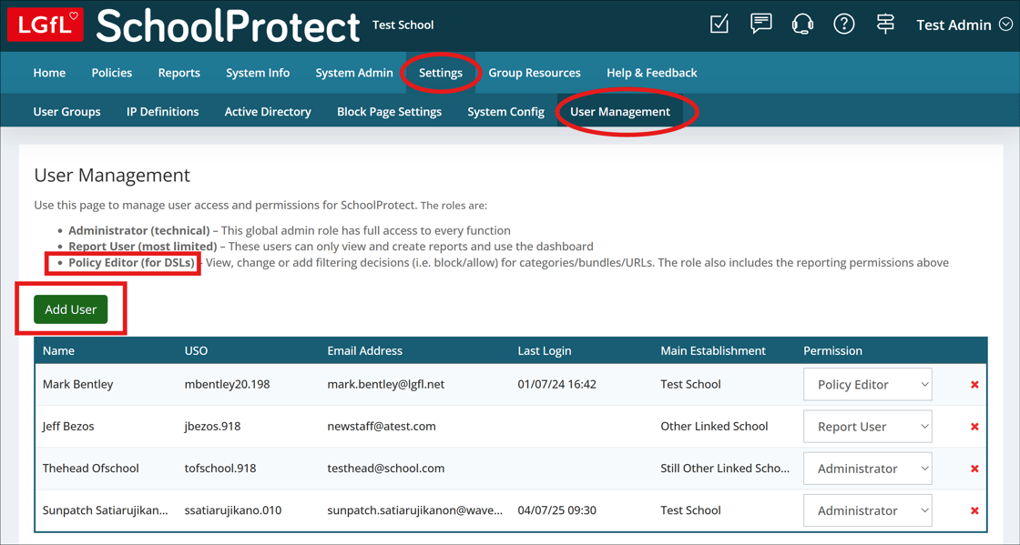 User Management Page
