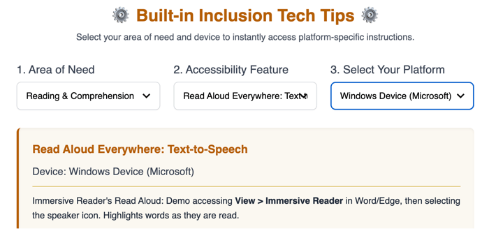Built-in Inclusion Tech Tips Widget