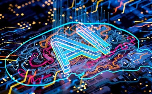 Image outline of brain with AI in middle